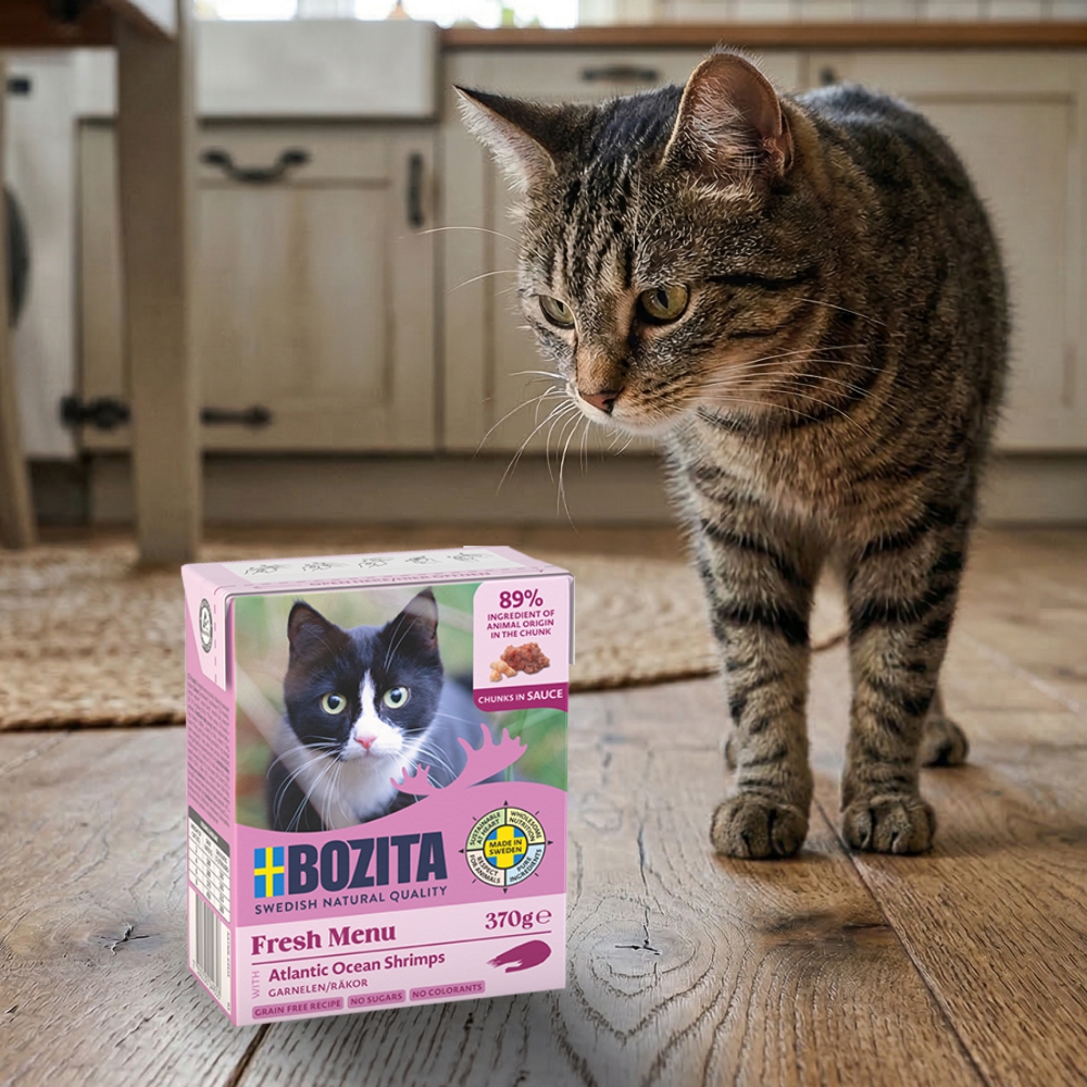 BOZITA dla kota kawałki w sosie z krewetkami 370g